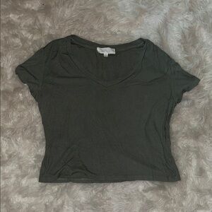 Ribbed V-Neck Crop Top in Olive